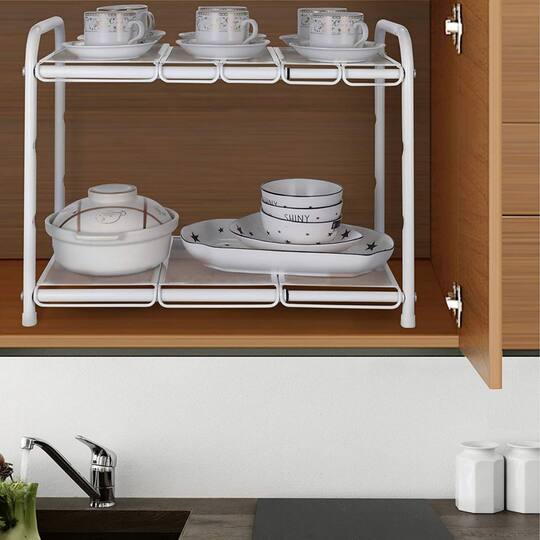 NEX™ White 2 Tier Expandable Cabinet Shelf Organizer Rack